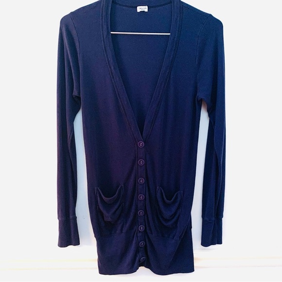 SPLENDID Coatigan (Long V Neck Cardigan) Navy with Front Pockets - Picture 2 of 5